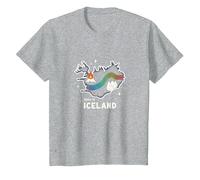 Nacido para Explorar Islandia Aventura Aurora Boreal Gráfico Camiseta, Niños, Gris Jaspeado, 3 años