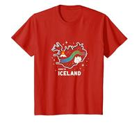Nacido para Explorar Islandia Aventura Aurora Boreal Gráfico Camiseta, Niños, Rojo, 3 años