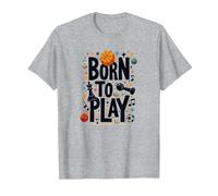 Nacido para Jugar: Tipografía de Deportes y Juegos lúdicos Camiseta, Hombre, Gris Jaspeado, L