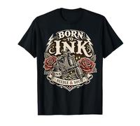 Nacido para la Aguja de Tinta y el Alma Tatuaje máquina gráfica Rosas Rojas Camiseta