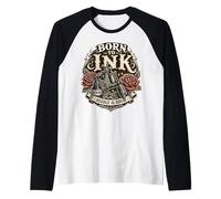 Nacido para la Aguja de Tinta y el Alma Tatuaje máquina gráfica Rosas Rojas Camiseta Manga Raglan