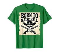 Nacido para Levantar el Infierno: Cráneo de Vaquero proscrito Actitud rebelde Camiseta, Hombre, Verde Kelly, XXL