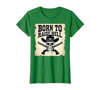 Nacido para Levantar el Infierno: Cráneo de Vaquero proscrito Actitud rebelde Camiseta, Mujer, Verde Kelly, L
