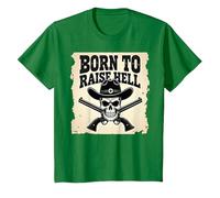 Nacido para Levantar el Infierno: Cráneo de Vaquero proscrito Actitud rebelde Camiseta, Niños, Verde Kelly, 3 años