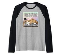 Nacido para mascotas gatos forzados a trabajar gato divertido Camiseta Manga Raglan