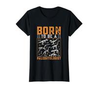 Nacido para ser paleontólogo, Divertido fósil de Huesos de Dinosaurio Camiseta gráfica económica, Mujer, Negro, S