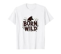 Nacido Salvaje: Silueta de Lobo Naturaleza Amante Aventura Camiseta, Hombre, Blanco, M