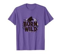 Nacido Salvaje: Silueta de Lobo Naturaleza Amante Aventura Camiseta, Hombre, Morado Jaspeado, XL