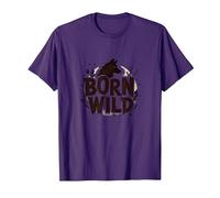 Nacido Salvaje: Silueta de Lobo Naturaleza Amante Aventura Camiseta, Hombre, Morado, XL