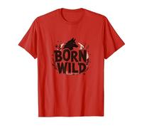 Nacido Salvaje: Silueta de Lobo Naturaleza Amante Aventura Camiseta, Hombre, Rojo, M