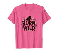 Nacido Salvaje: Silueta de Lobo Naturaleza Amante Aventura Camiseta, Hombre, Rosa Jaspeado, XXL