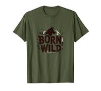 Nacido Salvaje: Silueta de Lobo Naturaleza Amante Aventura Camiseta, Hombre, Verde Oliva, 3XL