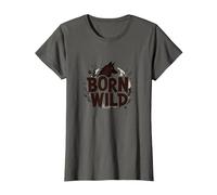 Nacido Salvaje: Silueta de Lobo Naturaleza Amante Aventura Camiseta, Mujer, Asfalto, 3XL