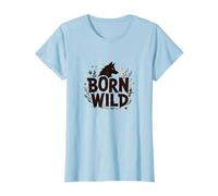 Nacido Salvaje: Silueta de Lobo Naturaleza Amante Aventura Camiseta, Mujer, Azul Bebé, L