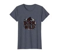 Nacido Salvaje: Silueta de Lobo Naturaleza Amante Aventura Camiseta, Mujer, Azul Jaspeado, 3XL