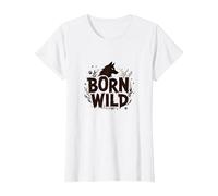 Nacido Salvaje: Silueta de Lobo Naturaleza Amante Aventura Camiseta, Mujer, Blanco, XXL