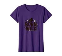 Nacido Salvaje: Silueta de Lobo Naturaleza Amante Aventura Camiseta, Mujer, Morado, 3XL
