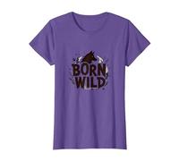 Nacido Salvaje: Silueta de Lobo Naturaleza Amante Aventura Camiseta, Mujer, Morado Jaspeado, S