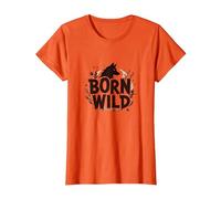 Nacido Salvaje: Silueta de Lobo Naturaleza Amante Aventura Camiseta, Mujer, Naranja, XXL