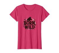 Nacido Salvaje: Silueta de Lobo Naturaleza Amante Aventura Camiseta, Mujer, Rojo Jaspeado, XXL