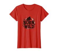 Nacido Salvaje: Silueta de Lobo Naturaleza Amante Aventura Camiseta, Mujer, Rojo, XS