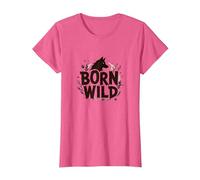 Nacido Salvaje: Silueta de Lobo Naturaleza Amante Aventura Camiseta, Mujer, Rosa Jaspeado, XS
