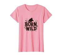 Nacido Salvaje: Silueta de Lobo Naturaleza Amante Aventura Camiseta, Mujer, Rosado, XXL