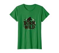 Nacido Salvaje: Silueta de Lobo Naturaleza Amante Aventura Camiseta, Mujer, Verde Kelly, M