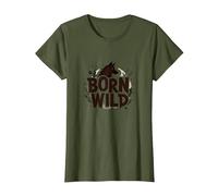Nacido Salvaje: Silueta de Lobo Naturaleza Amante Aventura Camiseta, Mujer, Verde Oliva, S