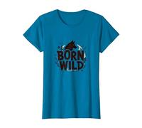 Nacido Salvaje: Silueta de Lobo Naturaleza Amante Aventura Camiseta, Mujer, Zafiro, XS