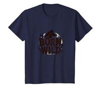 Nacido Salvaje: Silueta de Lobo Naturaleza Amante Aventura Camiseta, Niños, Azul Marino, 3 años