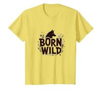 Nacido Salvaje: Silueta de Lobo Naturaleza Amante Aventura Camiseta, Niños, Limón, 8 años