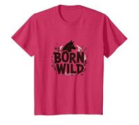 Nacido Salvaje: Silueta de Lobo Naturaleza Amante Aventura Camiseta, Niños, Rojo Jaspeado, 4 años