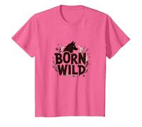 Nacido Salvaje: Silueta de Lobo Naturaleza Amante Aventura Camiseta, Niños, Rosa Jaspeado, 2 años