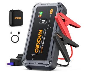 NACKEO Arrancador de Coches 7000A, Arrancador de Baterias de Coche Portátil (hasta Todo Gas o Diésel de 10,0L), 12V Jump Starter Clips de Seguridad Inteligentes, Luz LED, Carga Rápida, Compacto