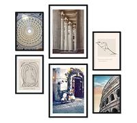Nacnic - 6 Cuadros Decorativos Arte Vintage en Roma - Pósters Fotos para Decorar Interiores - Láminas Artísticas Colgantes Pared - A3 y A4 - Marco Negro
