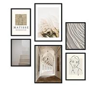 Nacnic - 6 Cuadros Fotografía Dibujo Matisse - Láminas Decorativas Ilustración Arte Lineal - Pósters para enmarcar Salón Comedor. A3 y A4. Marco Negro