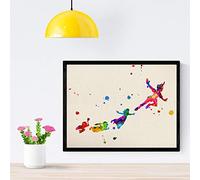 Nacnic Art Print Framing Peter Pan Volare con Amici Pareti Decorativi per Muro. Fogli di Stile dell'acquerello. Regalo Creativo per Bambini. Carta 250 Grammi (con Cornice, A4)