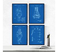 Nacnic Azul - Pack de 4 Láminas con Patentes de ASTRONAUTAS. Set de Posters con inventos y Patentes Antiguas. Elije el Color Que Más te guste.