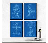 Nacnic Azul - Pack de 4 Láminas con Patentes de Aviones. Set de Posters con inventos y Patentes Antiguas. Elije el Color Que Más te guste. Impreso en Papel de 250 Gr