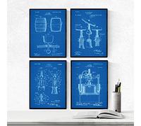 Nacnic Azul - Pack de 4 Láminas con Patentes de Vino. Set de Posters con inventos y Patentes Antiguas. Elije el Color Que Más te guste.
