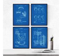 Nacnic Azul - Pack de 4 Láminas con Patentes del Vater. Set de Posters con inventos y Patentes Antiguas. Elije el Color Que Más te guste. Tamaño A4