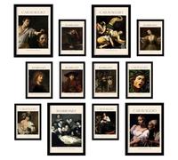 Nacnic Conjunto inspirado en Caravaggio y Rembrandt: 4 impresiones en tamaño A3 y 8 impresiones en tamaño A4, estilo de famosos pintores, marcos negros. Póster de arte para decoración de pared.