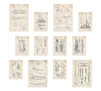 Nacnic Impresiones de patentes de barcos y surf - Conjunto de 12 (4 A3, 8 A4) - Diseño elegante, sin marcos, solo impresiones - Impresiones de arte para la pared, póster, decoración de pared.