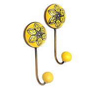 Nacnic Juego de 2 colgadores de cerámica redondos de 127 mm | Perchas amarillas con diseño floral | Ideales para complementar todo tipo de estancias. Elegantes colgadores multiusos.