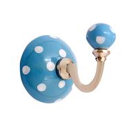 Nacnic Juego de 2 colgadores de cerámica redondos de 63 mm | Perchas azules con topos | Ideales para complementar todo tipo de estancias. Elegantes colgadores multiusos.