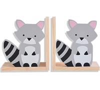 Nacnic - Juego de 2 Sujeta Libros Infantil Madera - Diseño Animalito Mapache - Apoya Libros para Librería, Estantería, Guardería o Escuela de Niños