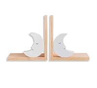 Nacnic - Juego de 2 Sujeta Libros Infantil Madera - Diseño Luna Blanca - Apoya Libros para Librería, Estantería, Guardería o Escuela de niños