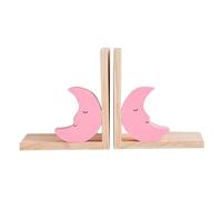 Nacnic - Juego de 2 Sujeta Libros Infantil Madera - Diseño Luna Rosa - Apoya Libros para Librería, Estantería, Guardería o Escuela de niños