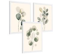 Nacnic Juego De 3 Laminas Flores Botanico Verde. Arte De Pared Botánico Minimalista Posters Florales Para Dormitorio Sala De Estar A3 Marco Blanco